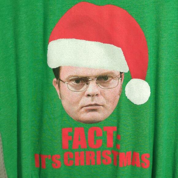 The Office Dwight Schrute XL Christmas T Shirt Green Santa Hat Fact Holiday Tee - Picture 2 of 4